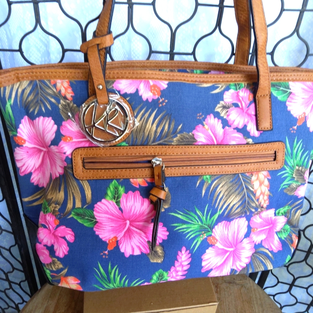 Kim Rogers denim floral tote NWT